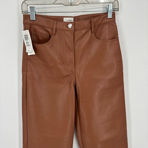 Aritzia Wilfred The Melina Cropped Pant Vegan Leather  Size 2 Epicurean Brown - Picture 4 of 13